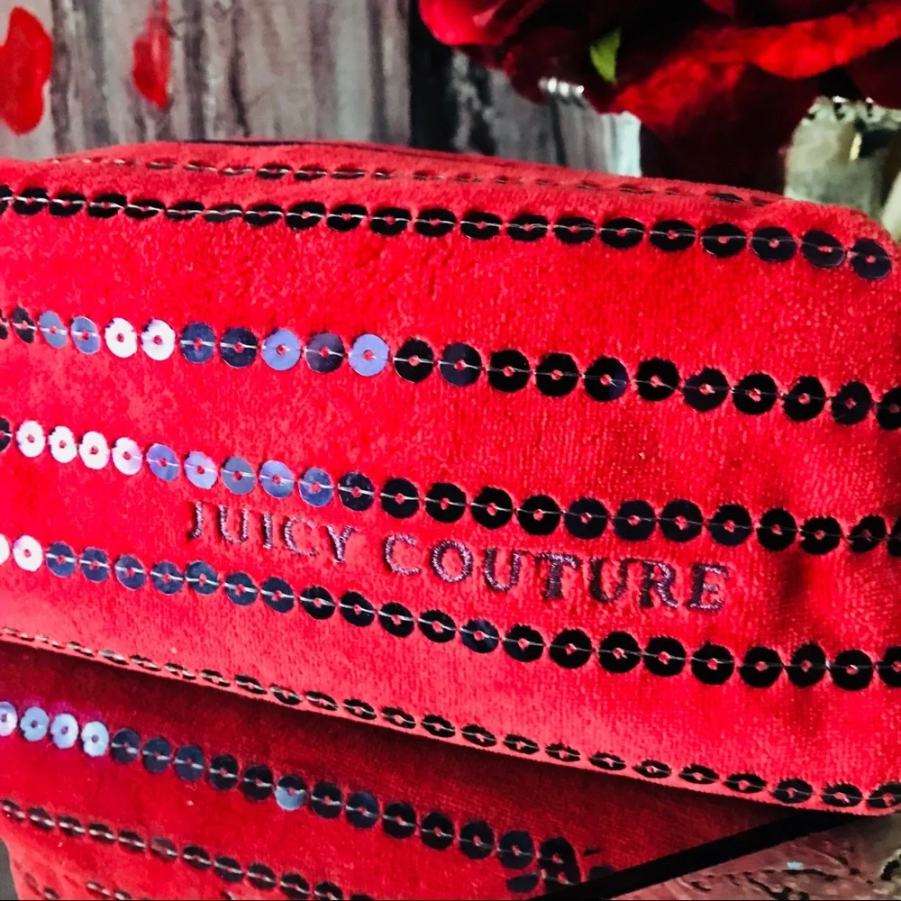 Juicy Couture 2012 Velour Sequin Cosmetic Bag Red Purple Y2K McBling J Pull Glam